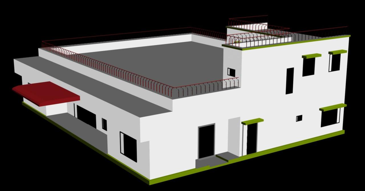 Building exterior design render, front view