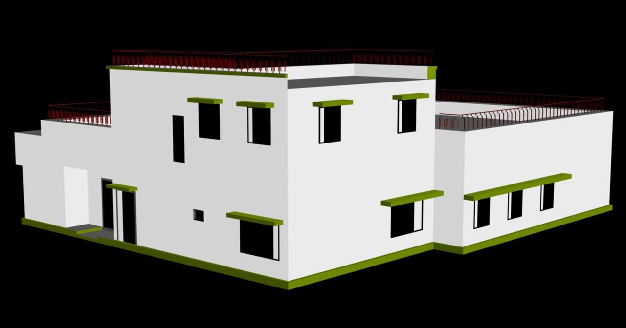 Building exterior design render, side view